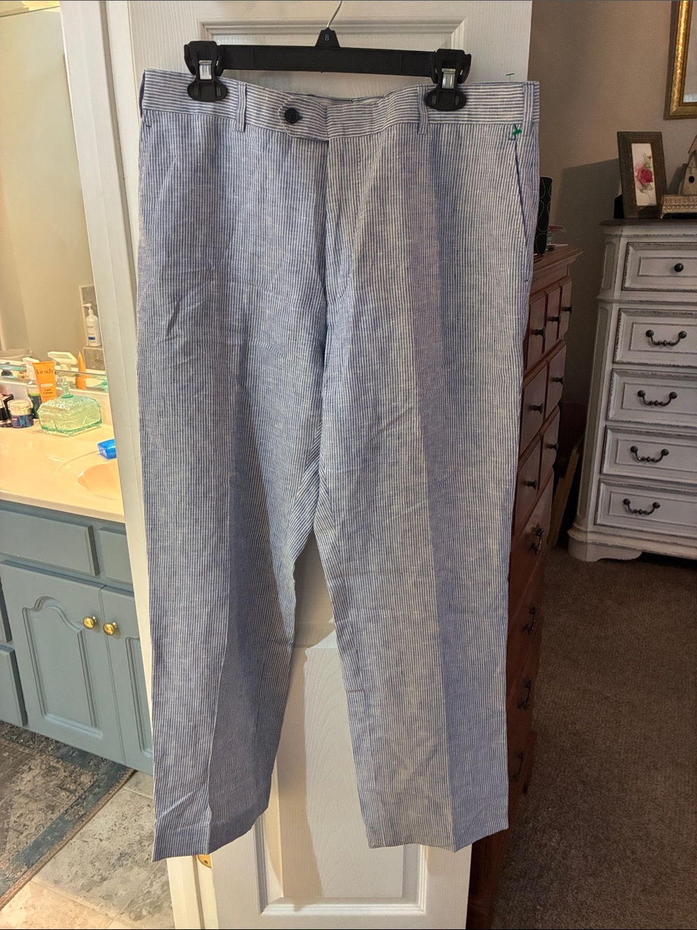 Chiari Made in Italy Men's Light Blue Pinstripe LinenDress Pants SZ 36/31